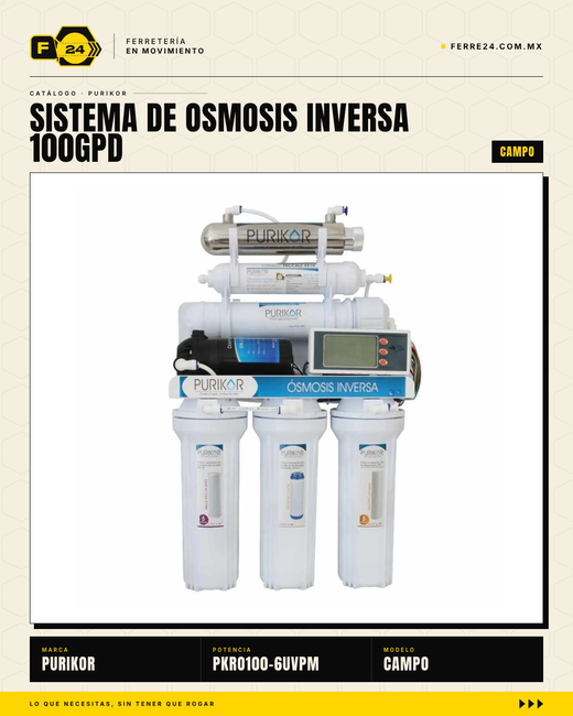 Sistema de Ósmosis Inversa 6 Etapas con UV y Bomba PURIKOR 100 GPD