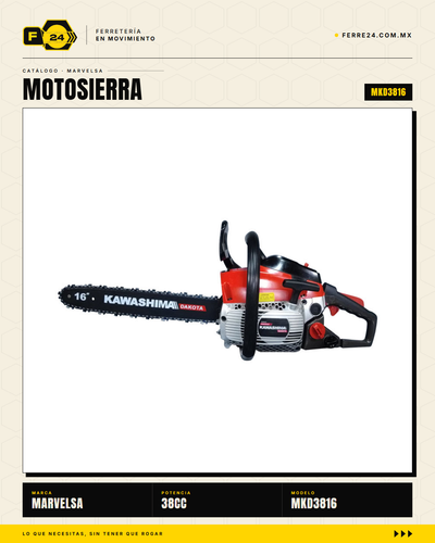Motosierra Kawashima Dakota 38cc — Barra 16" con Kit Completo
