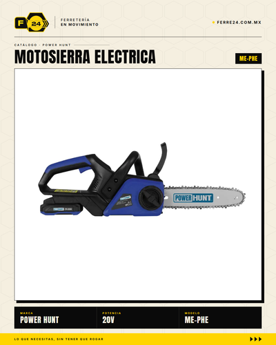 Motosierra eléctrica Power Hunt 20V — Barra 10", lubricación automática, sin gasolina