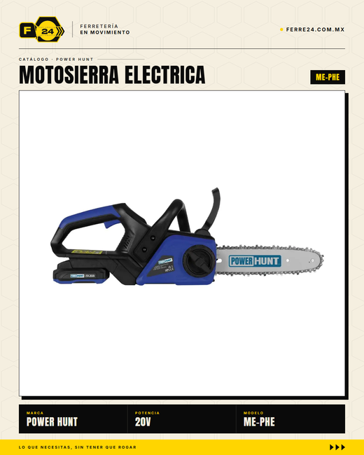 Motosierra eléctrica Power Hunt 20V — Barra 10", lubricación automática, sin gasolina