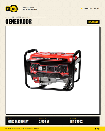 Generador a gasolina 2,800 W Nitro Machinery NIT-G3002
