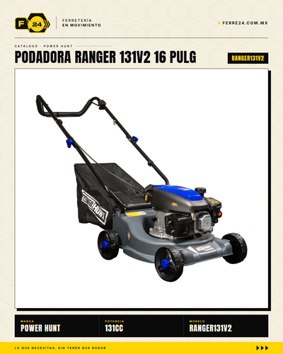 Podadora de Pasto 16" — 131 cc, Empuje Manual, Recolector de 35 L