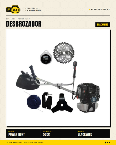Desbrozadora Power Hunt BLACKWIRO 52 cc — Eje Entero
