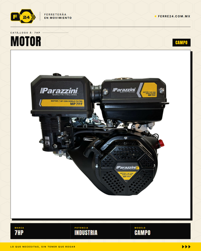 Motor Parazzini 7 HP 4 Tiempos — Doble Filtro de Aire para Obra y Campo