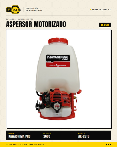 Aspersor de Mochila 26 cc — Motor Mitsubishi TB26, Tanque de 25 L