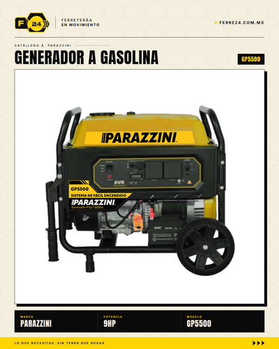 Generador a Gasolina Parazzini GP5500 — 5500W, 9HP, Encendido Manual
