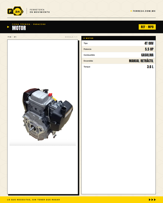 Motor 5.5 HP 4 Tiempos Parazzini MPB — Repuesto Original para Bailarina PBH160 y PBL