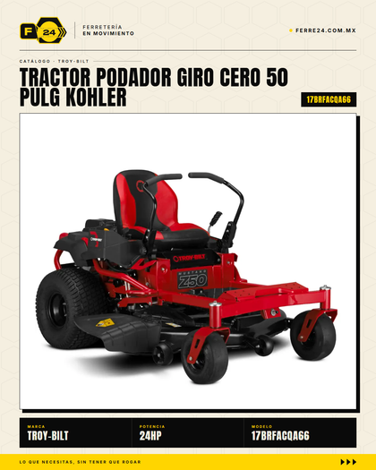Tractor Podador Giro Cero 50" Kohler 24HP - Troy-Bilt Mustang Z50