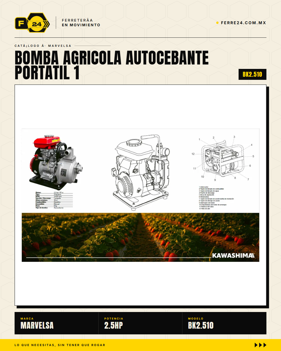 Motobomba Kawashima BK2.510 2.5HP Aluminio Autocebante — vista principal