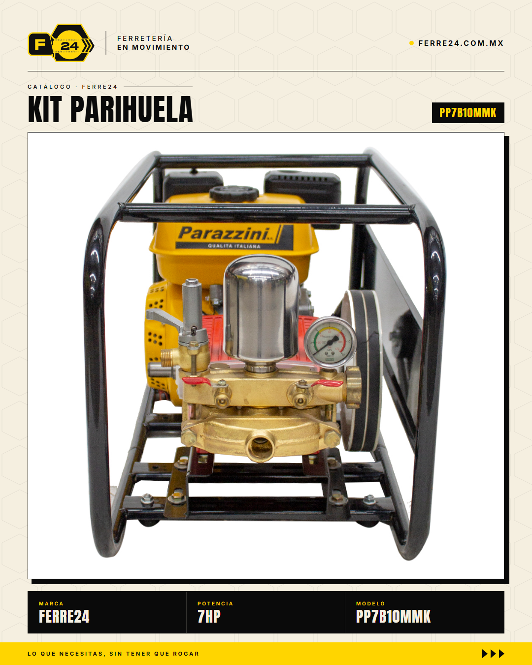 Parihuela 7 HP Bronce — 45 L/min, Manguera de 10 mm · hero_001