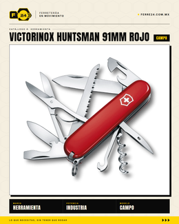 Victorinox Huntsman 91mm Rojo — 15 Funciones con Sierra