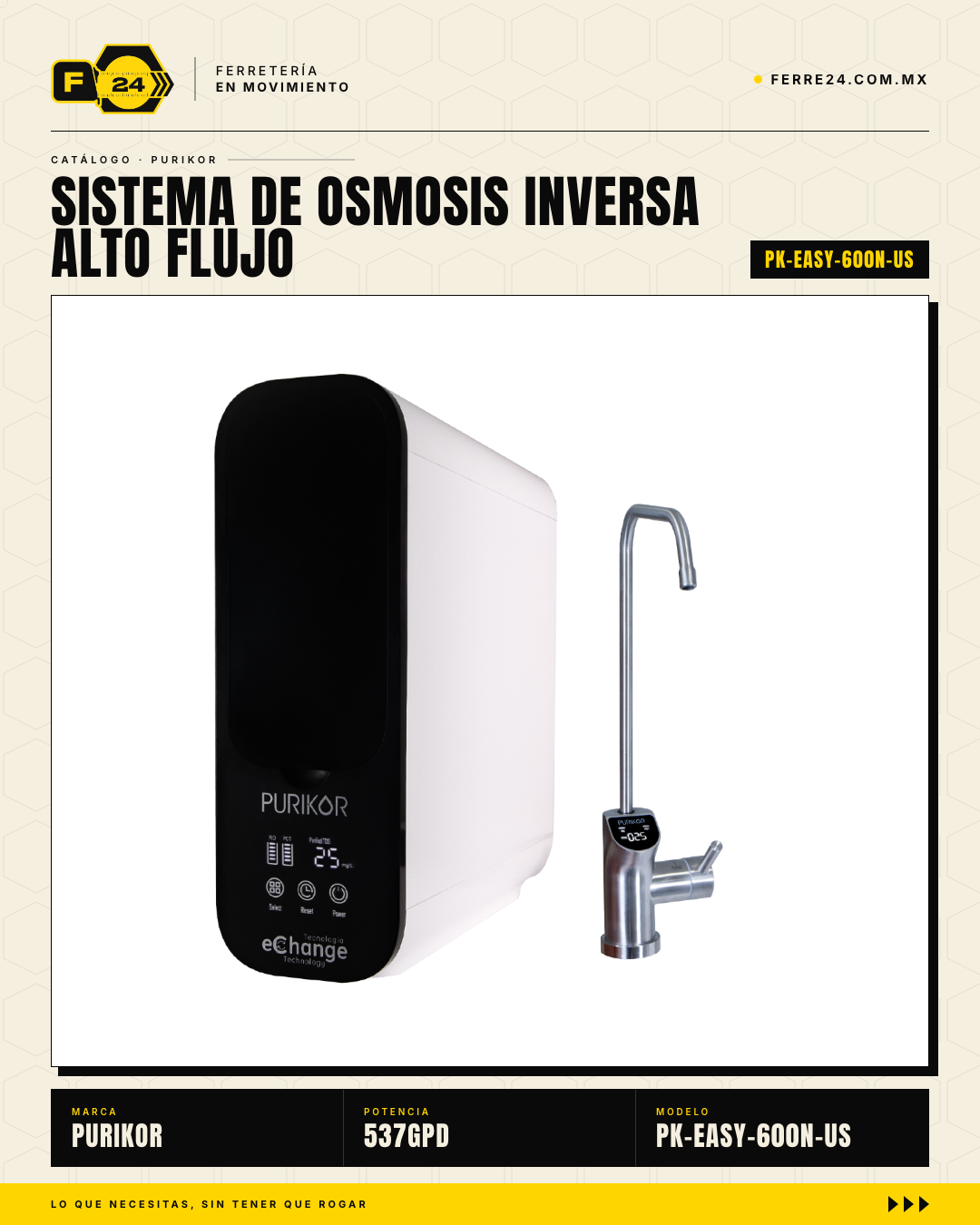 Sistema Ósmosis Inversa PURIKOR 537 GPD — 4 Etapas Sin Tanque · hero_001
