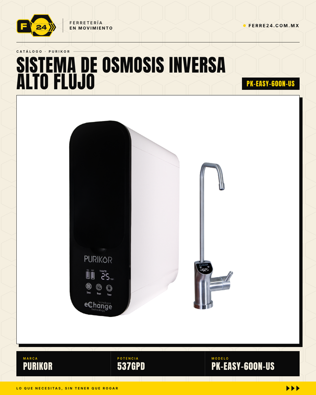 Sistema Ósmosis Inversa PURIKOR 537 GPD — 4 Etapas Sin Tanque
