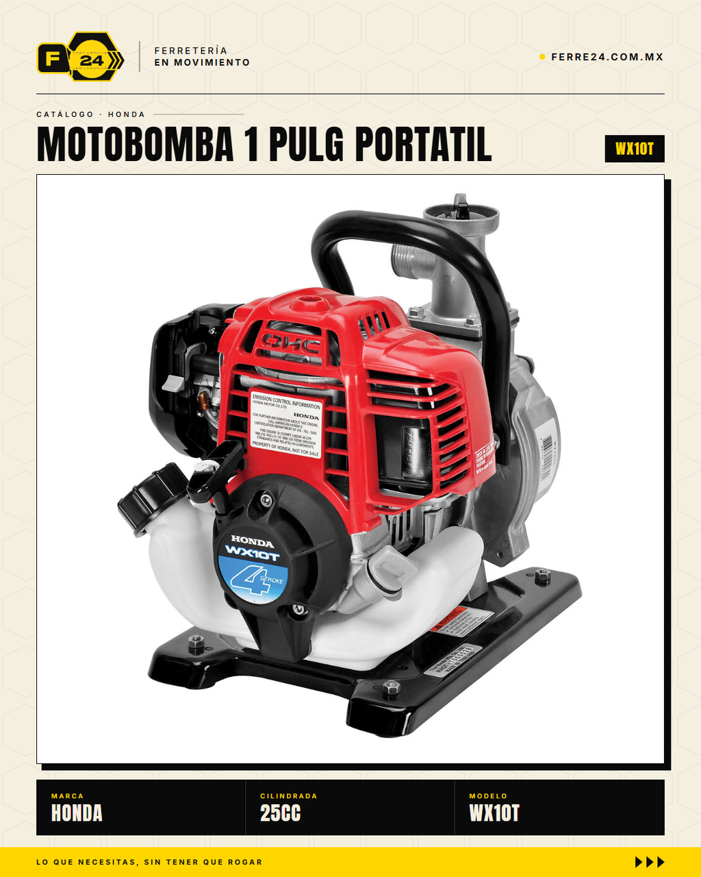 Motobomba Honda WX10T Portátil — Motor GX25, Autocebante a 8 m · hero_001