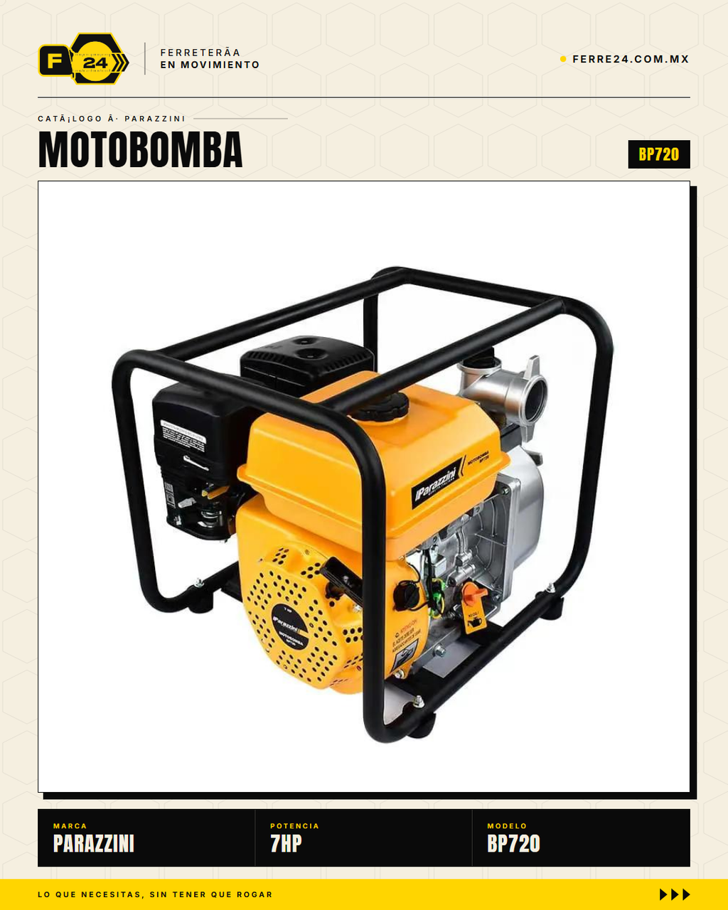 Motobomba Parazzini BP720 7HP 2" — vista principal