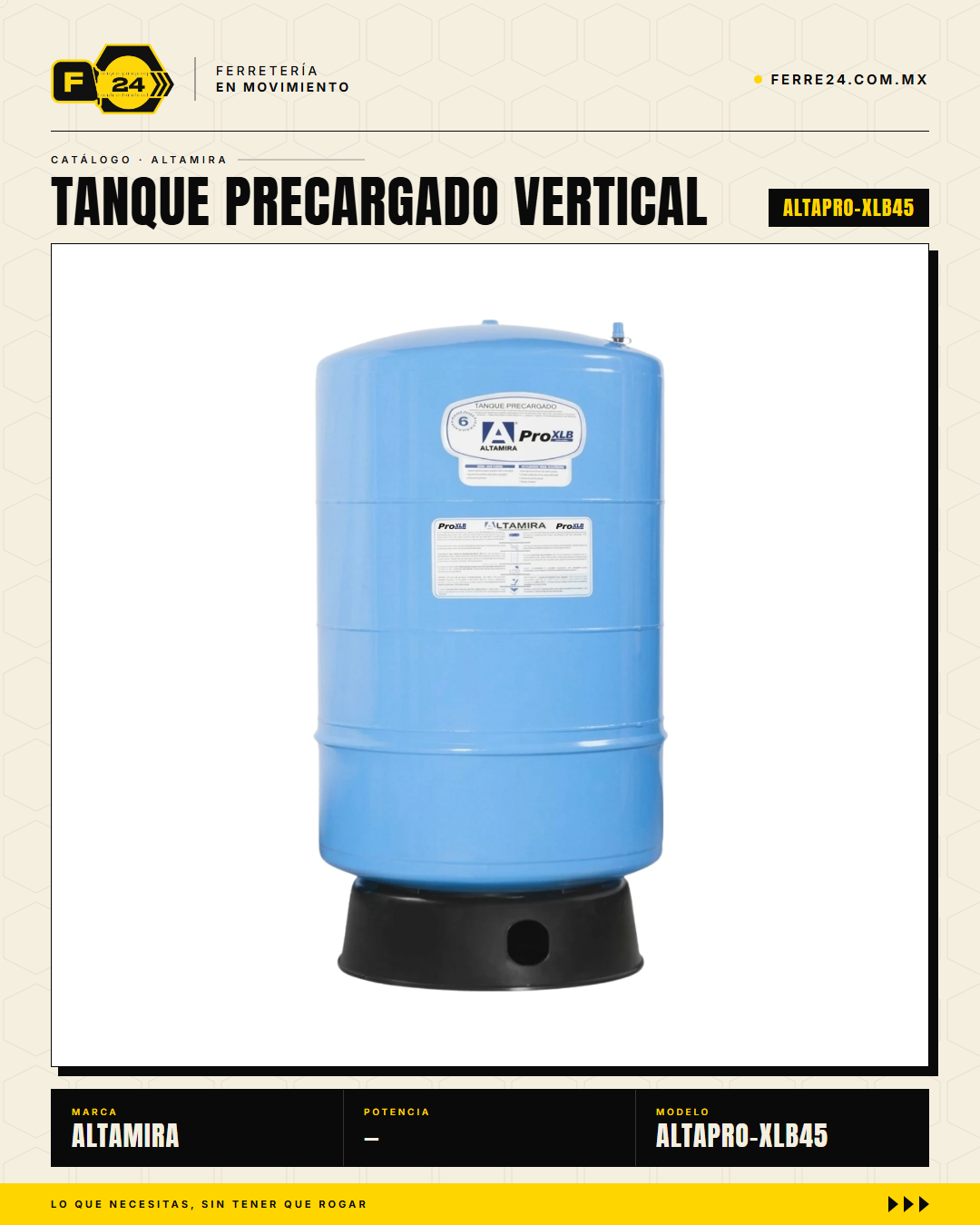 Tanque Precargado Vertical ALTAMIRA PRO XLB45 — 45 Gal, 125 psi, Diafragma, Garantía 6 Años · hero_001