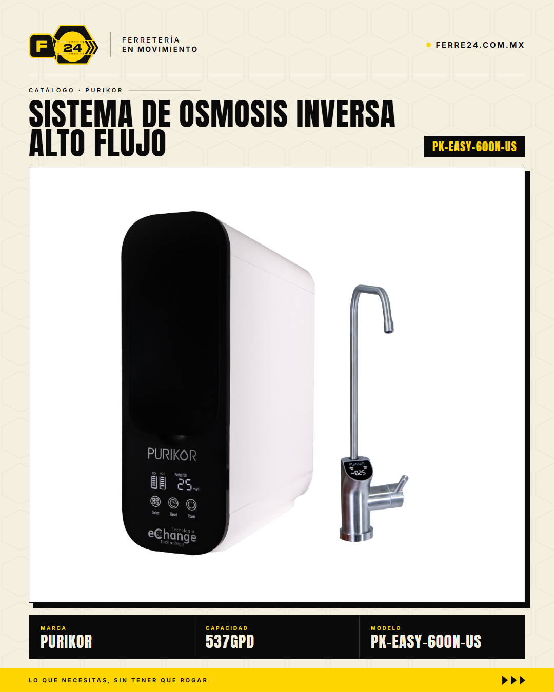 Sistema Ósmosis Inversa PURIKOR 537 GPD — 4 Etapas Sin Tanque · hero_001
