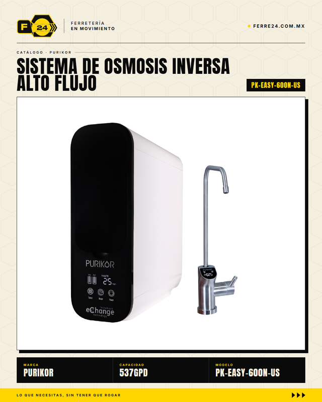 Sistema Ósmosis Inversa PURIKOR 537 GPD — 4 Etapas Sin Tanque