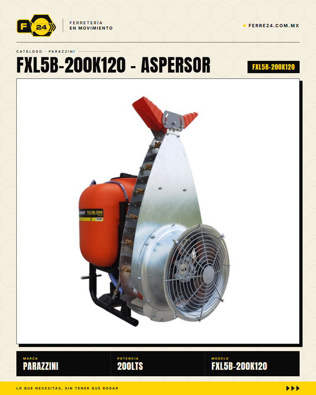 Aspersor de turbina vertical 200L Parazzini — acoplable a tractor, cardán 120 cm
