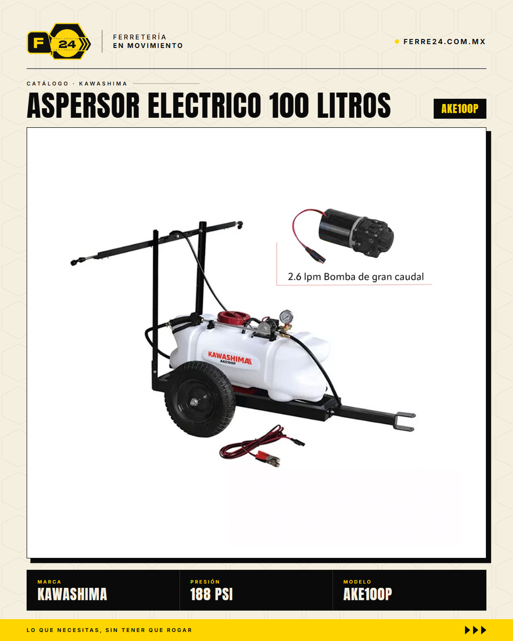 Kawashima AKE100P — Aspersor Eléctrico de Remolque 100 L · hero_001