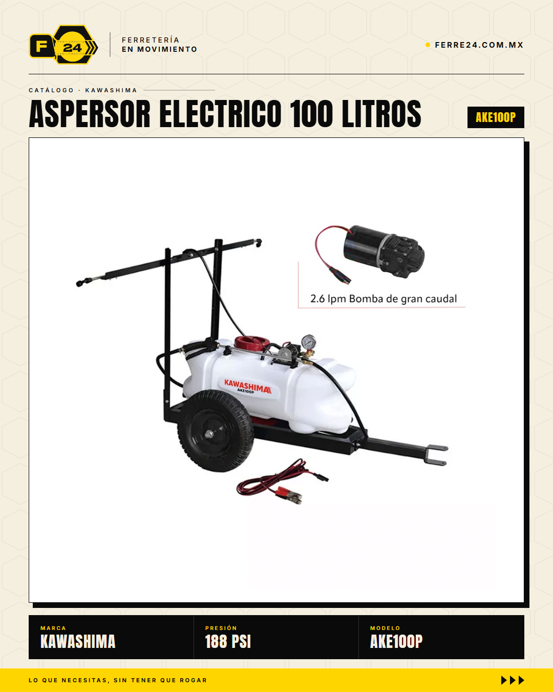 Kawashima AKE100P — Aspersor Eléctrico de Remolque 100 L · hero_001