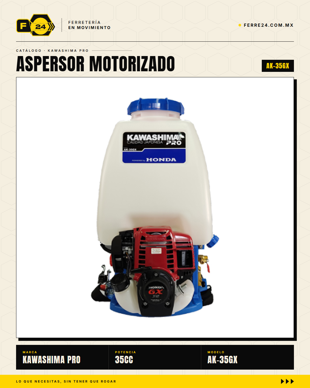 Aspersor de Mochila 35 cc — Motor Honda GX35, Tanque de 25 L · hero_001
