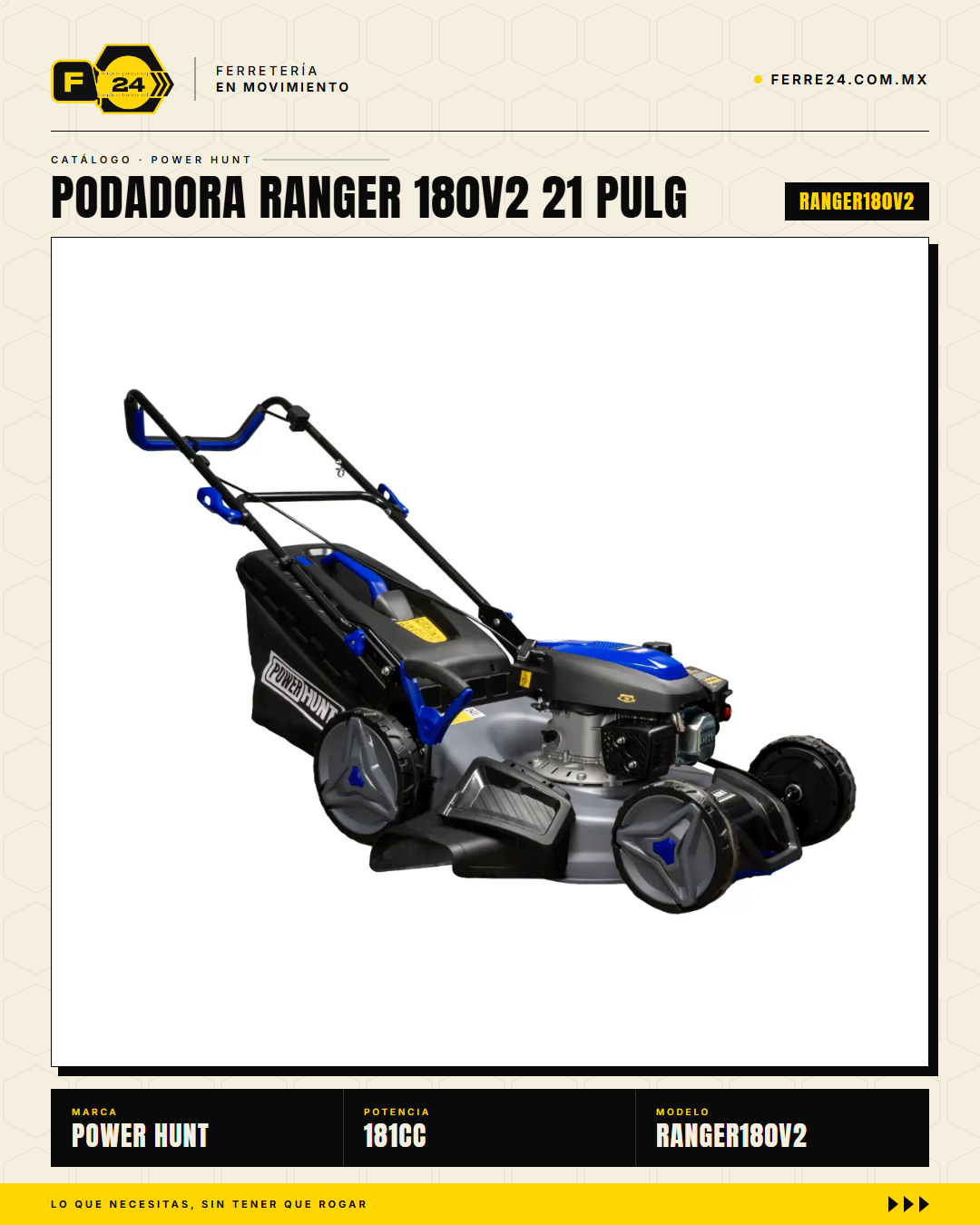 Podadora de Pasto 21" — 180 cc, Chasis de Acero y Triturado · hero_001