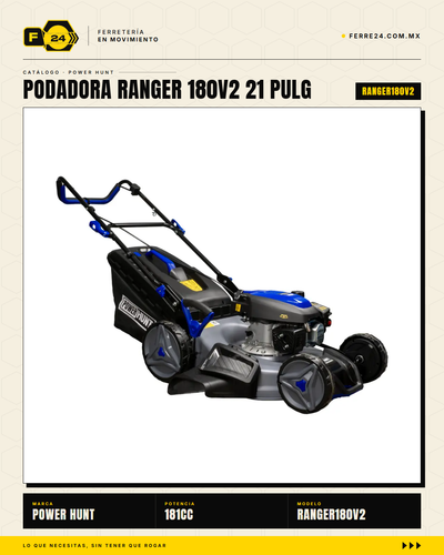 Podadora de Pasto 21" — 180 cc, Chasis de Acero y Triturado