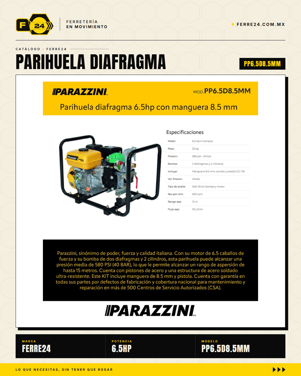 Parihuela de Diafragma 6.5 HP — 40 bar, Carrete y Pistola · hero_001