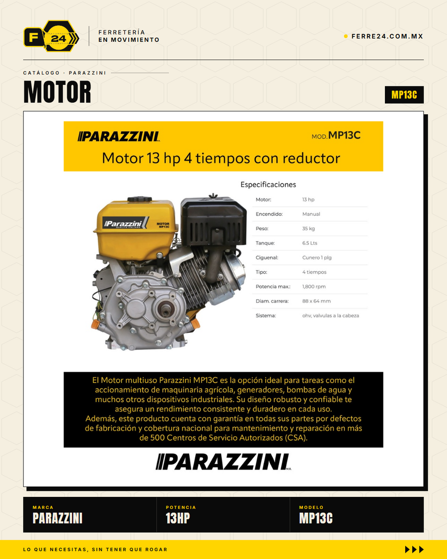 Motor Parazzini MP13C — 13 HP 4T con Caja Reductora Integrada · hero_001