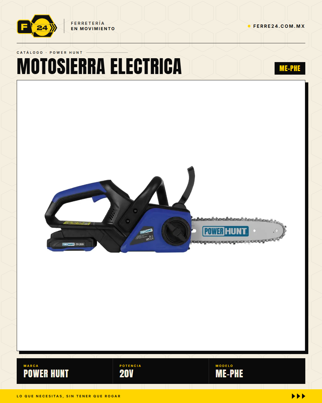 Motosierra eléctrica Power Hunt 20V — Barra 10", lubricación automática, sin gasolina · hero_001