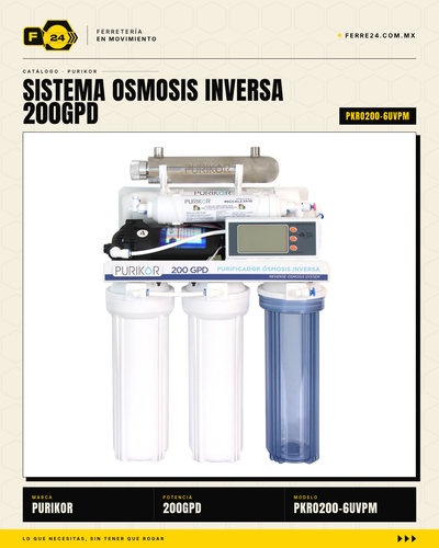 Sistema de Ósmosis Inversa 6 Etapas + UV — 200 GPD PURIKOR
