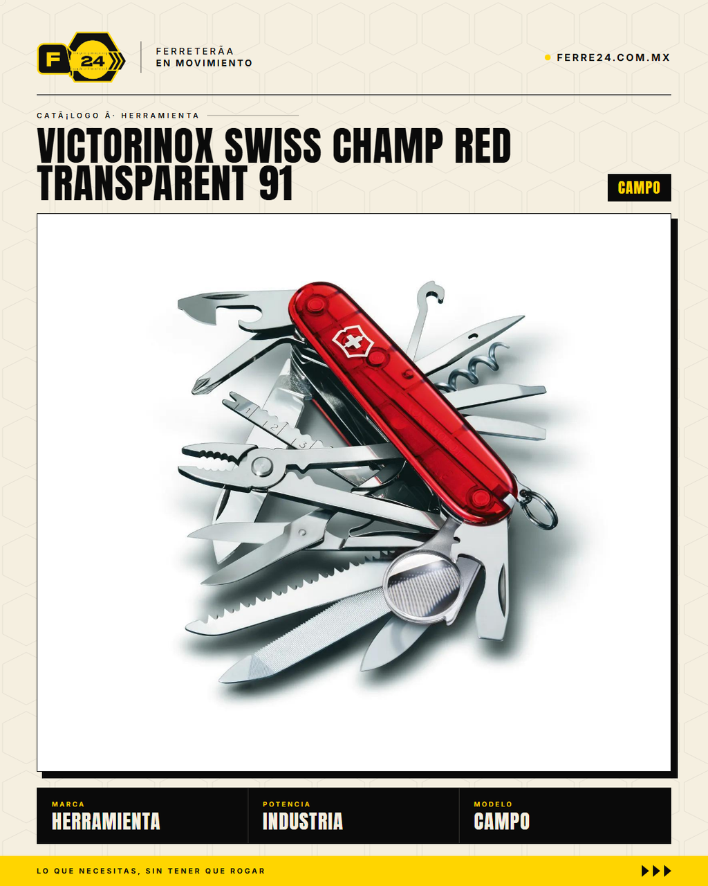 Victorinox Swiss Champ 91mm Rojo Transparente — Navaja Multiusos 33 Funciones — vista principal