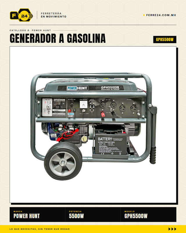 Generador Power Hunt GPH5500W — 5,500W, 15HP, Voltaje Dual 120/220V