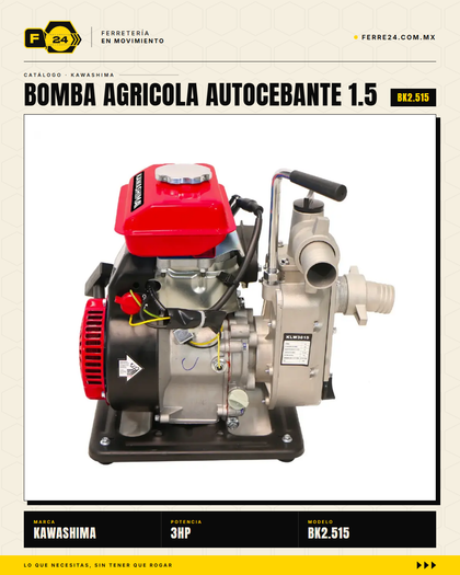 Motobomba Agrícola 3HP Aluminio Autocebante — 200 L/min, Altura 15m, Boca 1.5"