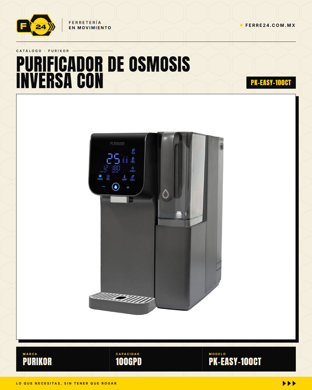 Purificador de Ósmosis Inversa 100GPD con Dispensador — PK-EASY 100CT · hero_001