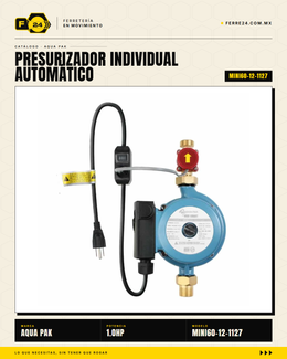 Presurizador Individual Automático AQUA PAK MINI60-12 — Serie MINI SMART, 60 lpm, 1/3 HP, 127 V