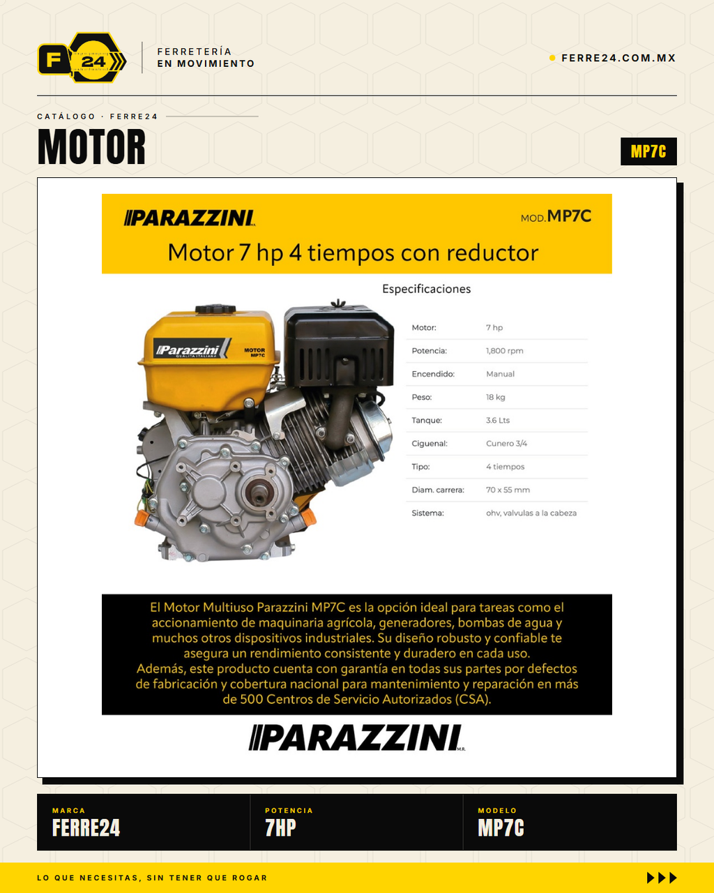 Motor 7 HP 4 Tiempos con Reductor — Cuñero 3/4 · hero_001