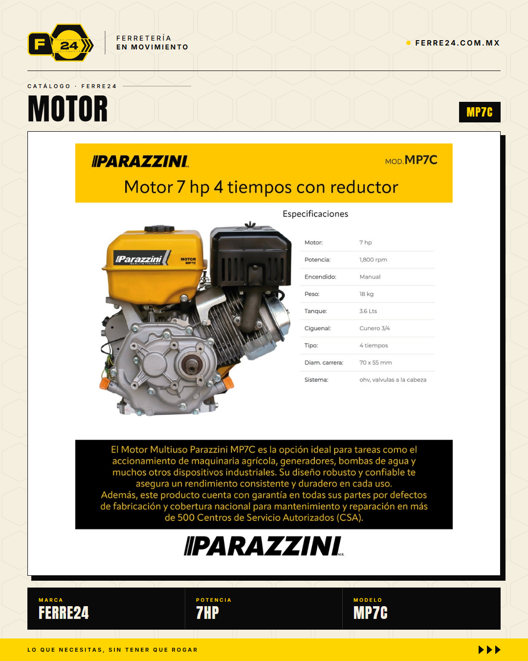 Motor 7 HP 4 Tiempos con Reductor — Cuñero 3/4 · hero_001