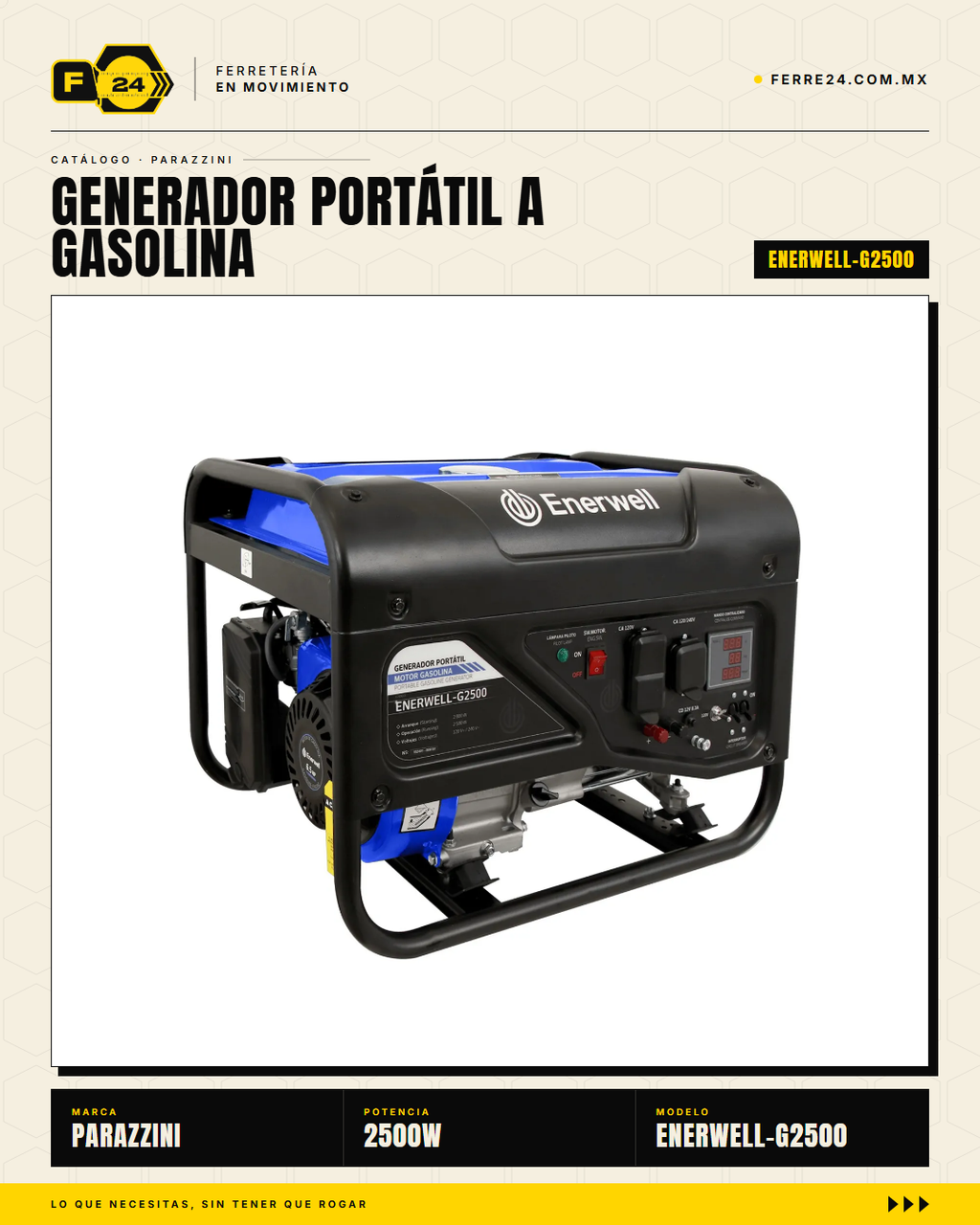 Generador Portátil 2500W ENERWELL — Motor 4T 6.5HP, 110/220V · hero_001