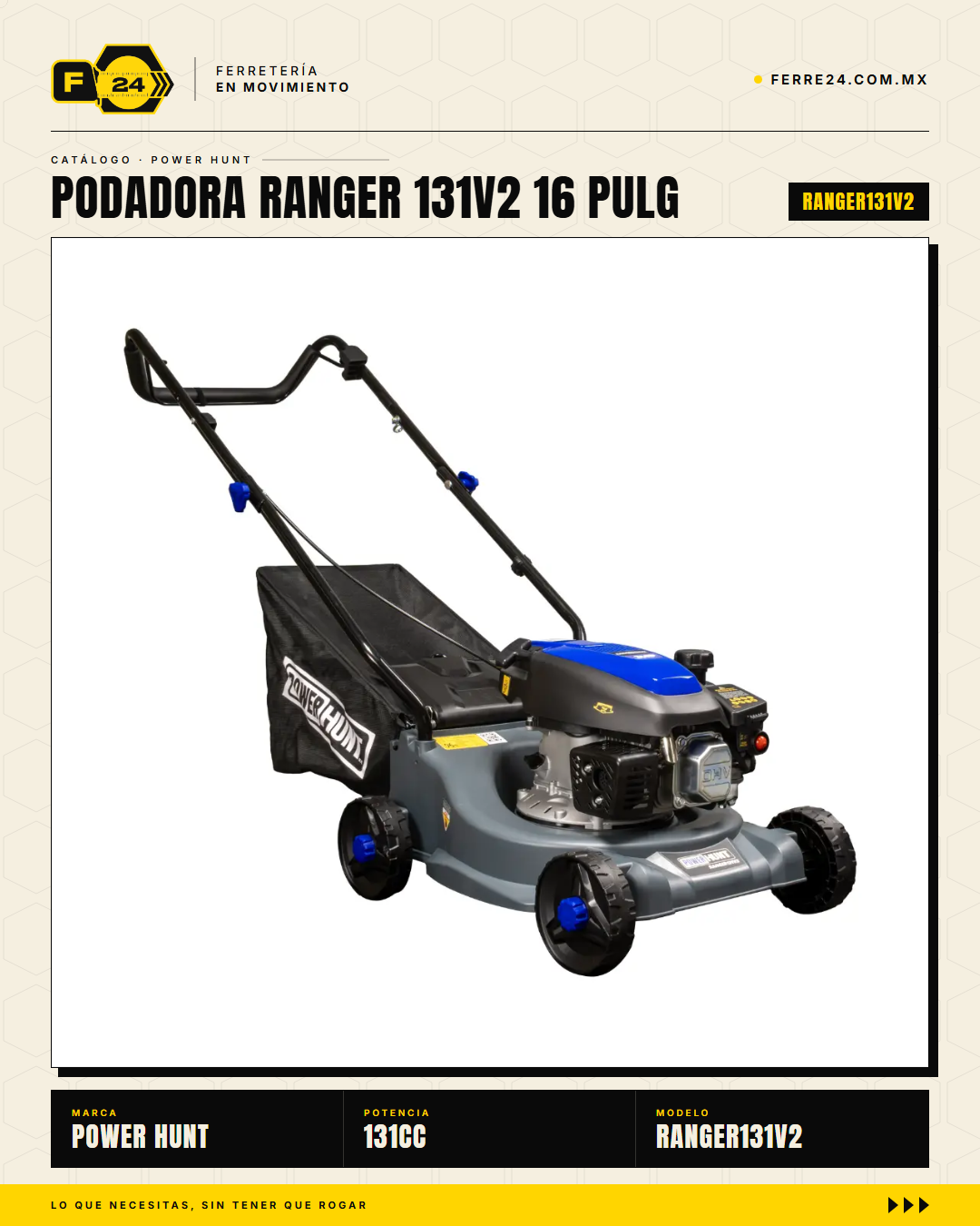 Podadora de Pasto 16" — 131 cc, Empuje Manual, Recolector de 35 L · hero_001