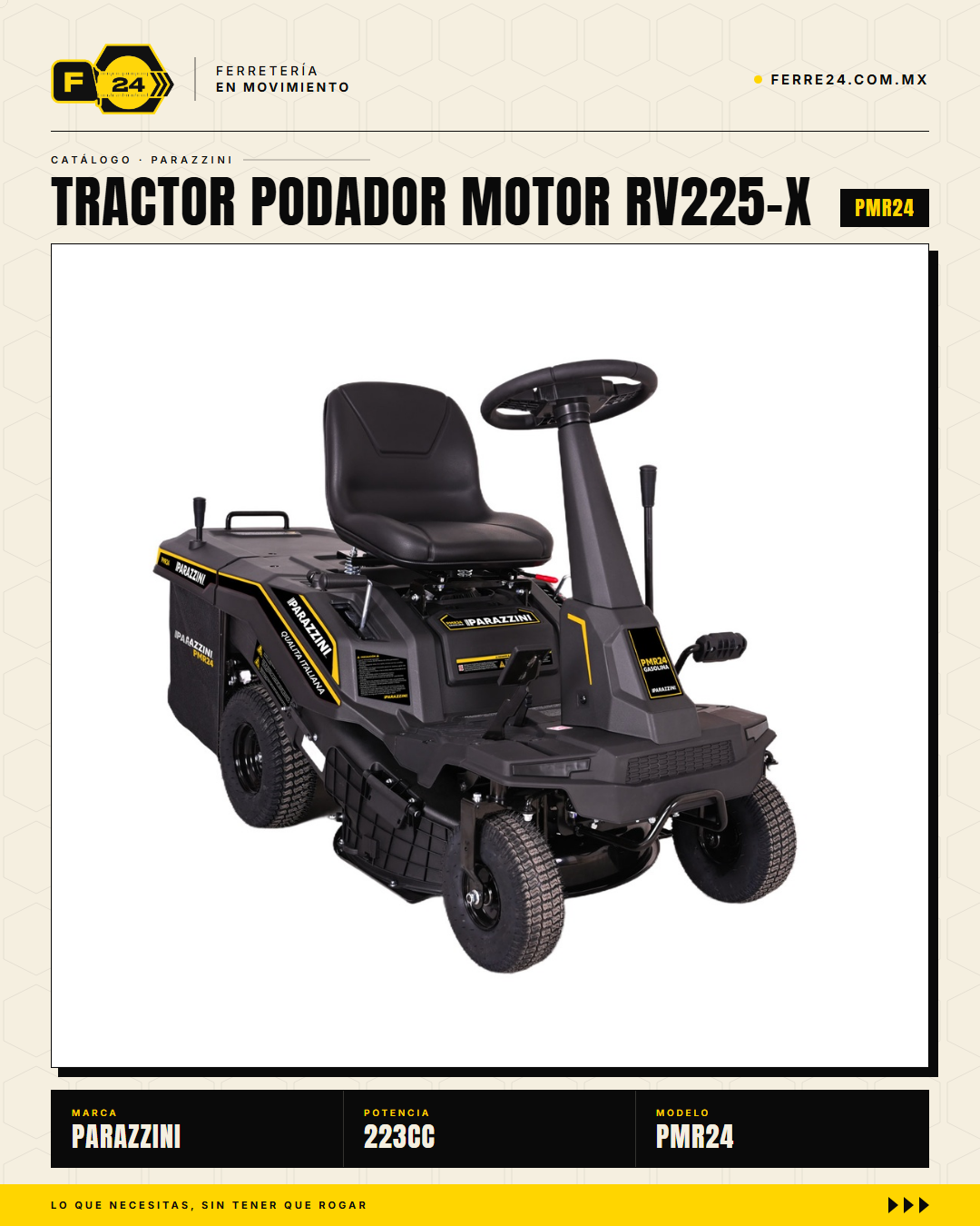 Tractor Podador Parazzini PMR24 — Motor 223cc 4T, 24 Pulgadas, Encendido Eléctrico · hero_001