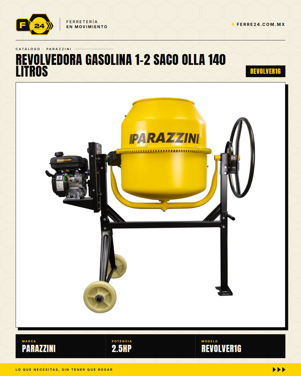 Revolvedora a Gasolina ½ Saco — Olla de 140 L, 2.5 m³/h · hero_001