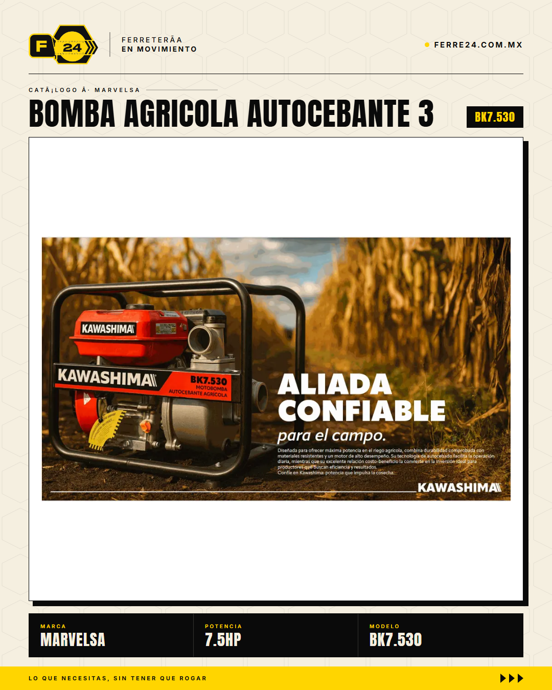 Bomba Agrícola Autocebante 7.5 HP 3" BK7.530 — 1000 L/min, Aluminio · hero_001