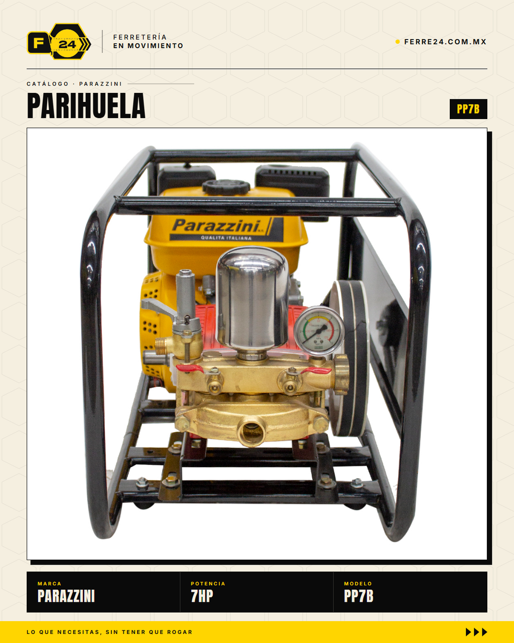 Kit Parihuela Parazzini 7 HP — Bomba Bronce + 100 m de Manguera · hero_001