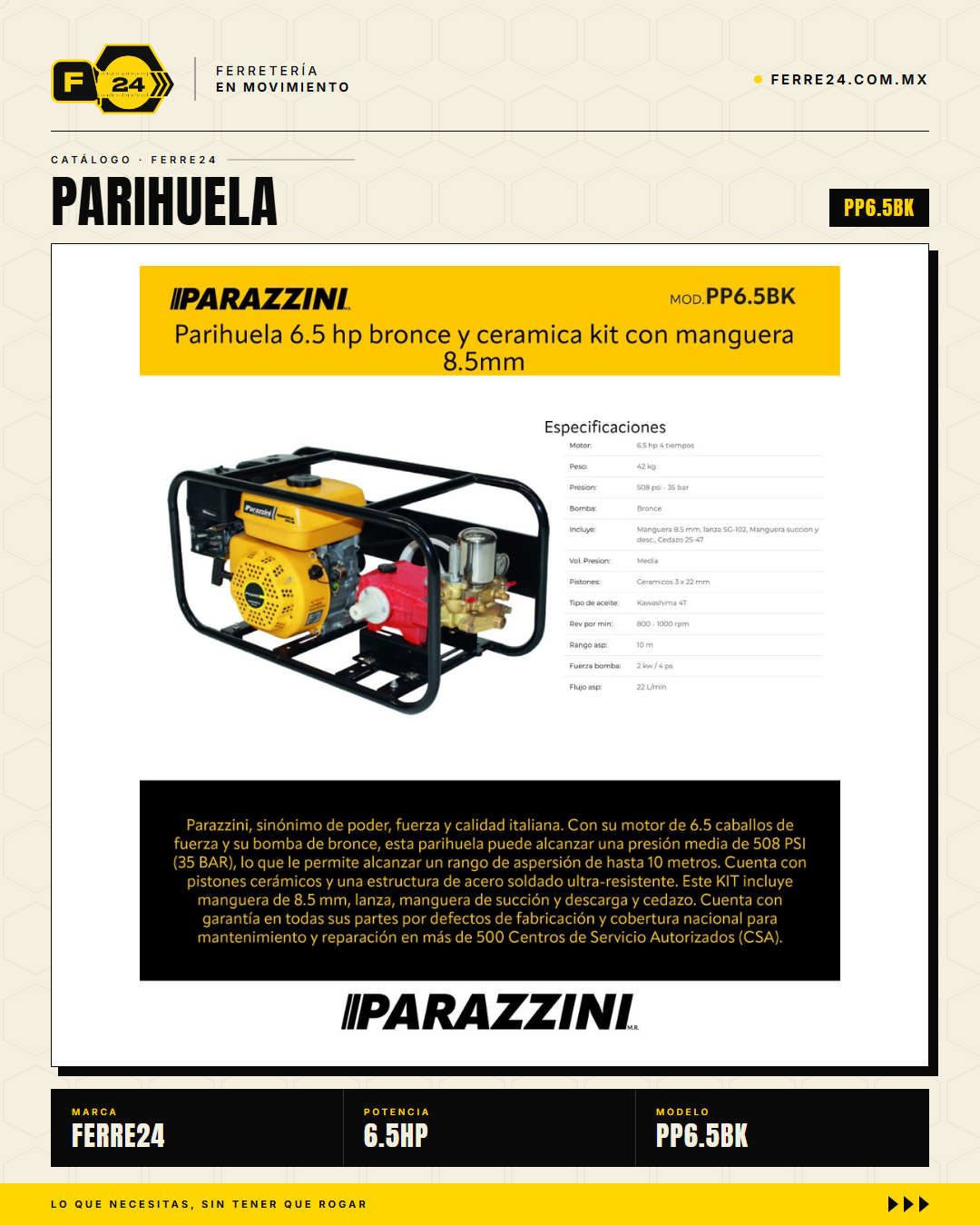 Parihuela 6.5 HP Bronce y Cerámica — Kit Completo · hero_001