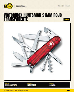 Victorinox Huntsman 91mm Rojo Transparente — 15 Funciones