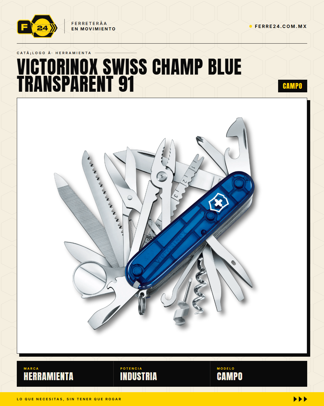 Victorinox Swiss Champ 91mm Azul Transparente — Navaja Multiusos 33 Funciones — vista principal