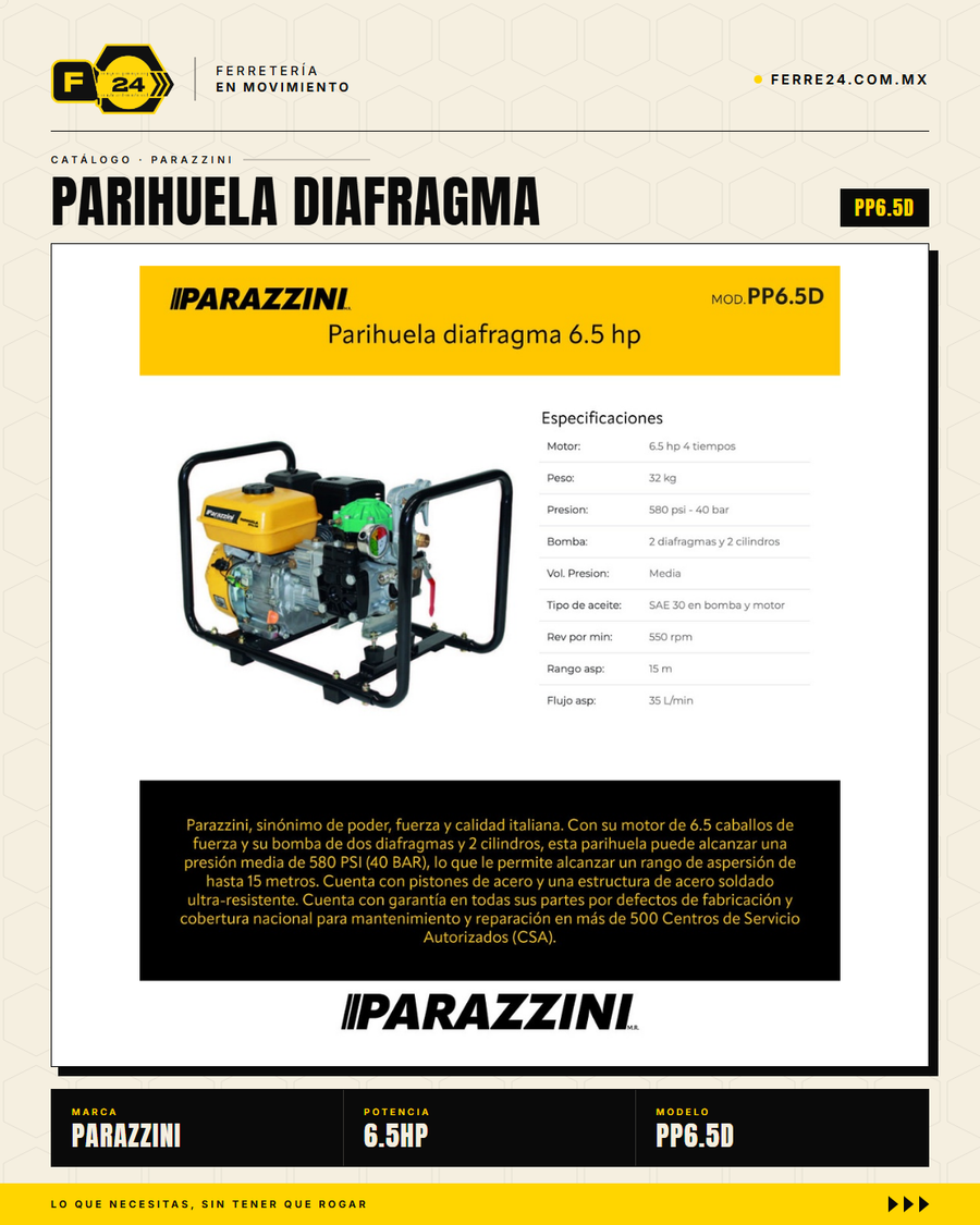 Parihuela Diafragma 6.5 HP Parazzini — Bomba Resistente a Químicos Agresivos · hero_001