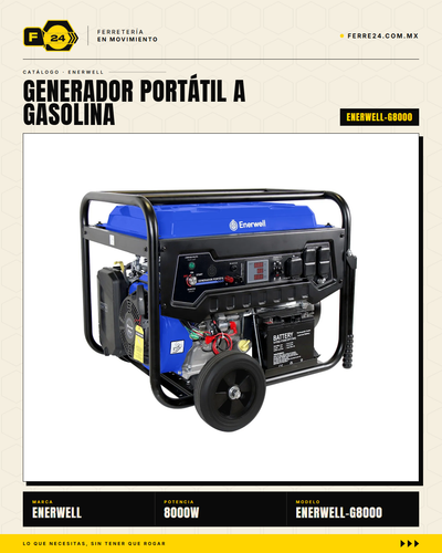 Generador Portátil 8000W Gasolina ENERWELL — Arranque Eléctrico